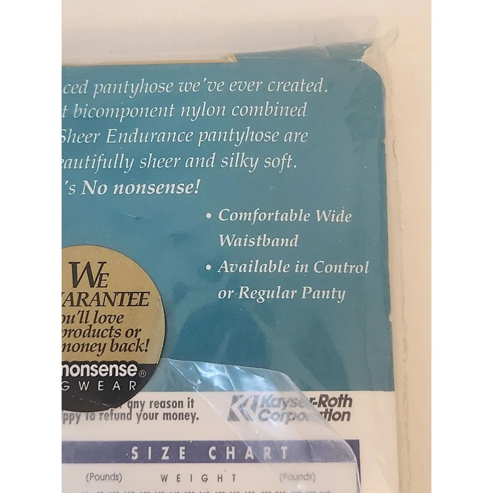No Nonsense Sheer Endurance Sz B Precious Ivory Control Pantyhose Sheer Toe Vtg